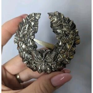 VTG Neiman Marcus Sylvia Dahl Scarf Clip Holiday Butterfly Laurel Wreath Silver